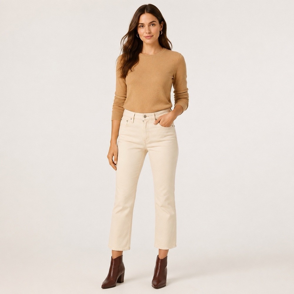 J.Crew Mid-Rise Flare Crop Jeans Women's 26 (2) Ecru Ivory Stretch Denim